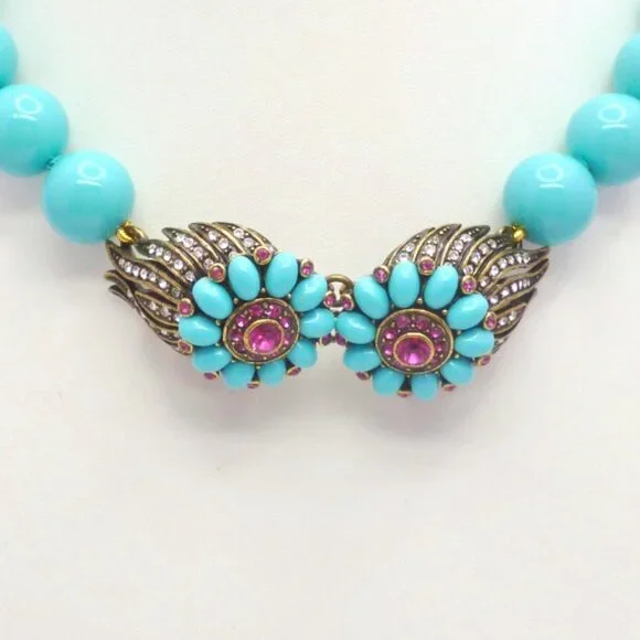 Heidi Daus Choker Necklace Turquoise Tone Beads Swarovski Crystal PERFECT 32307 - Picture 3 of 5